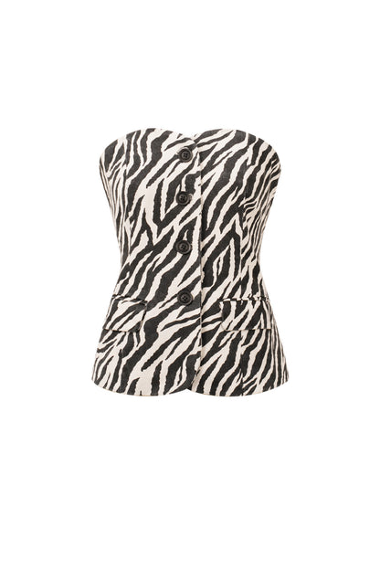 Damen Top Zebramuster Knopf | Baumwolle | Schwarz