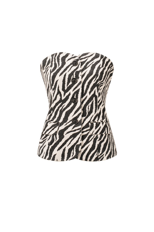 Damen Top Zebramuster Knopf | Baumwolle | Schwarz