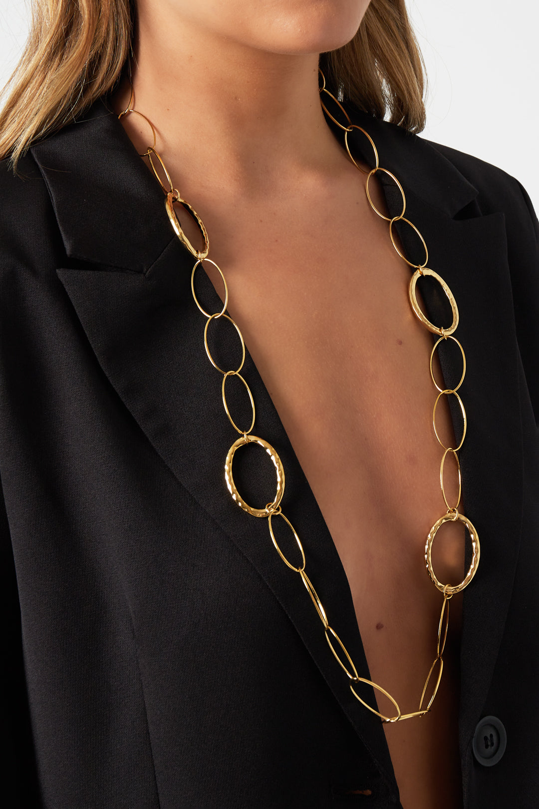 damen halskette ovale glieder lang | edelstahl | goldfarbe