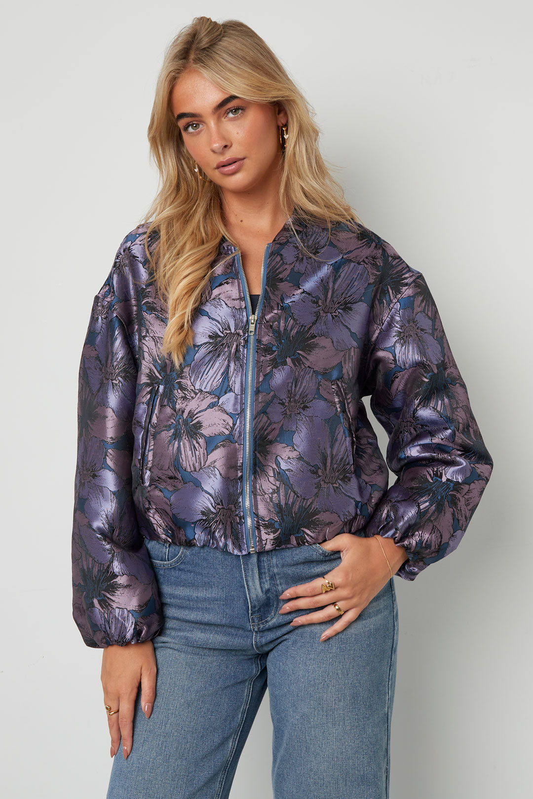 damen bomberjacke blumendruck | polyester | mehrfarbig