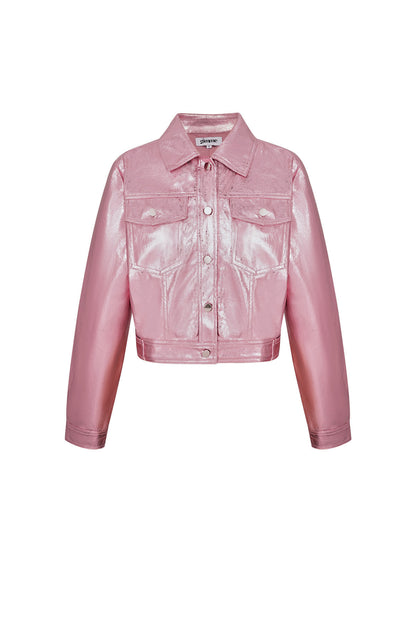 Damen Jacke Metallic Glanz | Kunstleder | Rosa