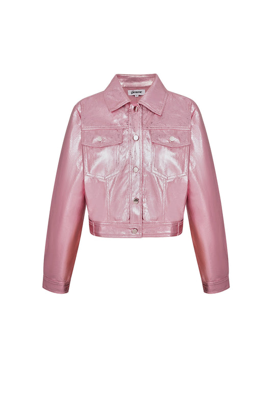 Damen Jacke Metallic Glanz | Kunstleder | Rosa