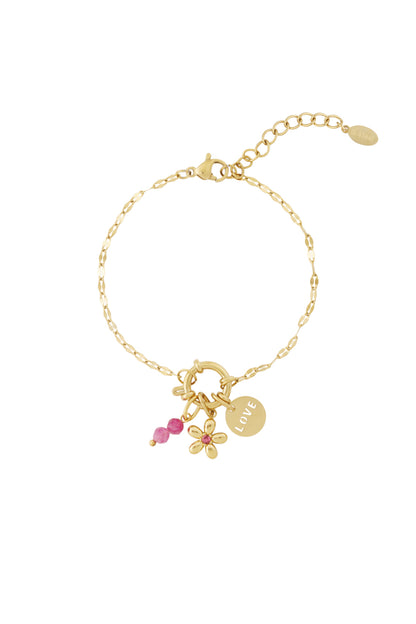 Damen Armband Rote Blume | Vergoldet | Goldfarbe