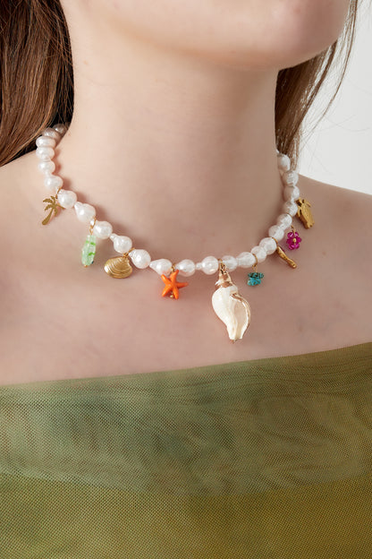 Damen Halskette Strand Charms Marine | Edelstahl | Weiss