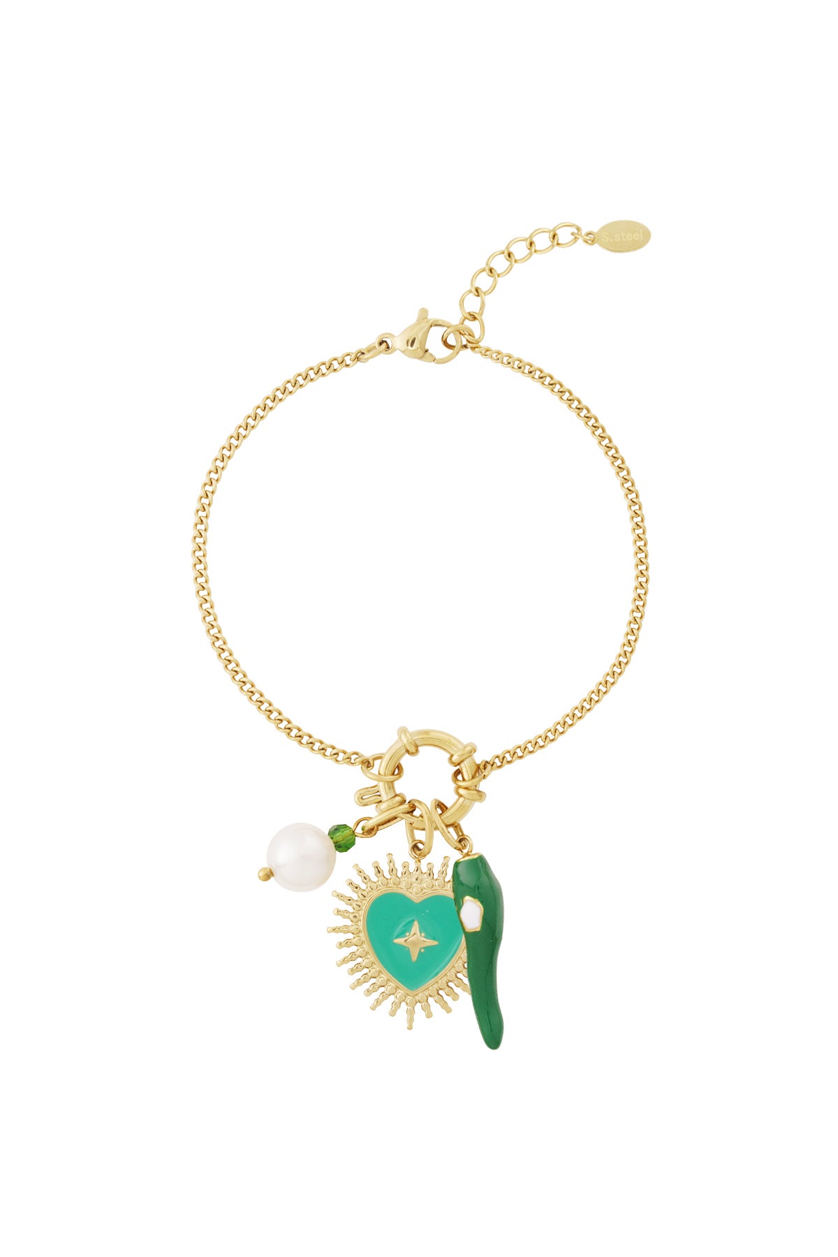 Damen Armband Herz Blume Gruen | Vergoldet | Gruenfarbe