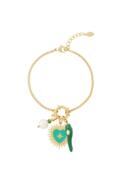 Damen Armband Herz Blume Gruen | Vergoldet | Gruenfarbe