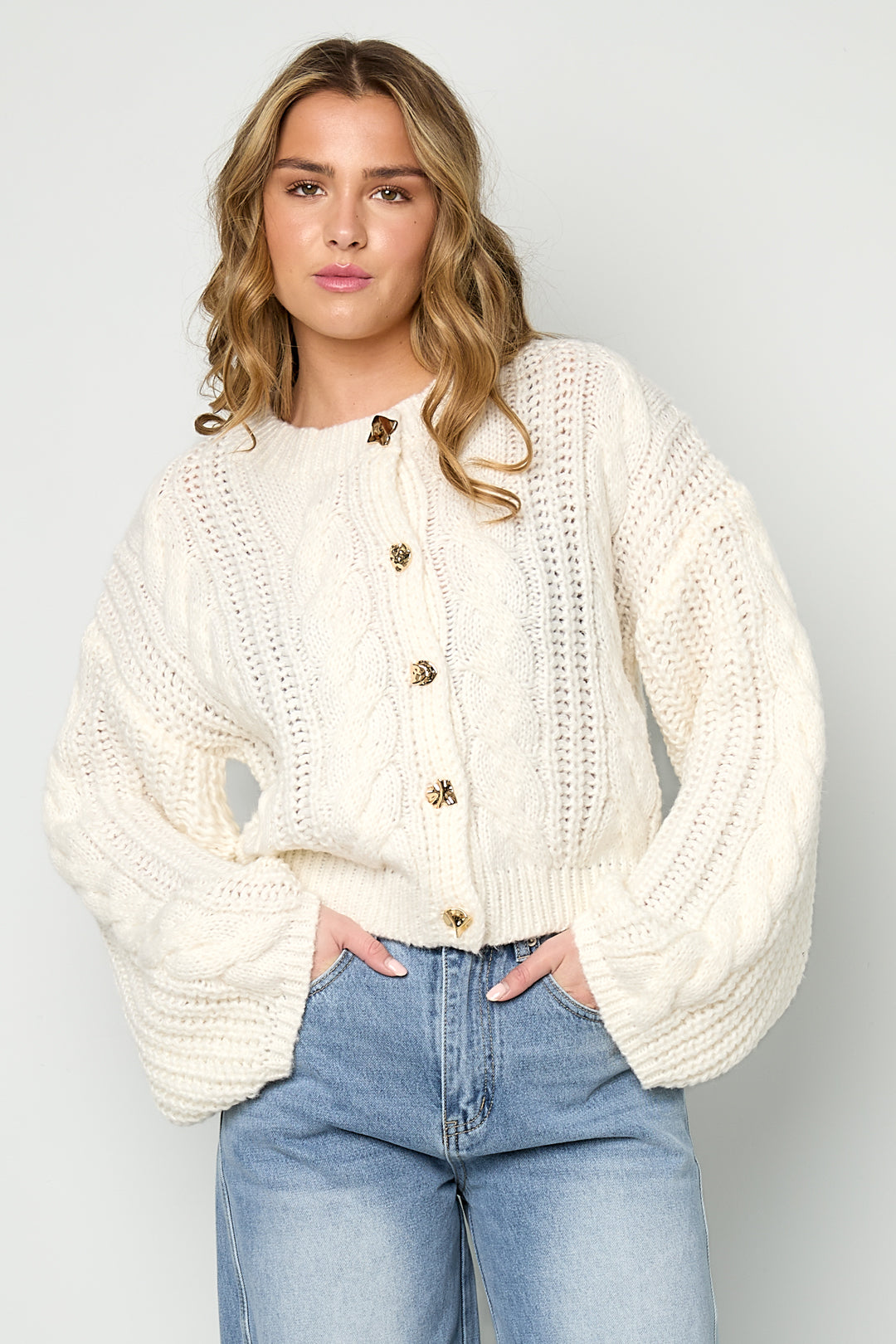 Damen Strickjacke Zopfmuster | Polyester | Mehrfarbig