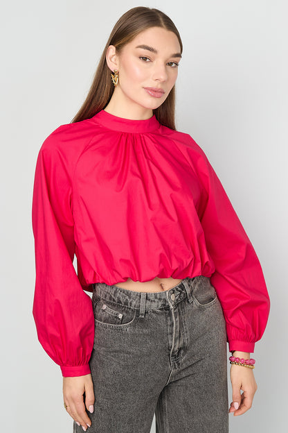 Damen Top Schleife Offener Rücken | Baumwolle | Wassermelonenrot