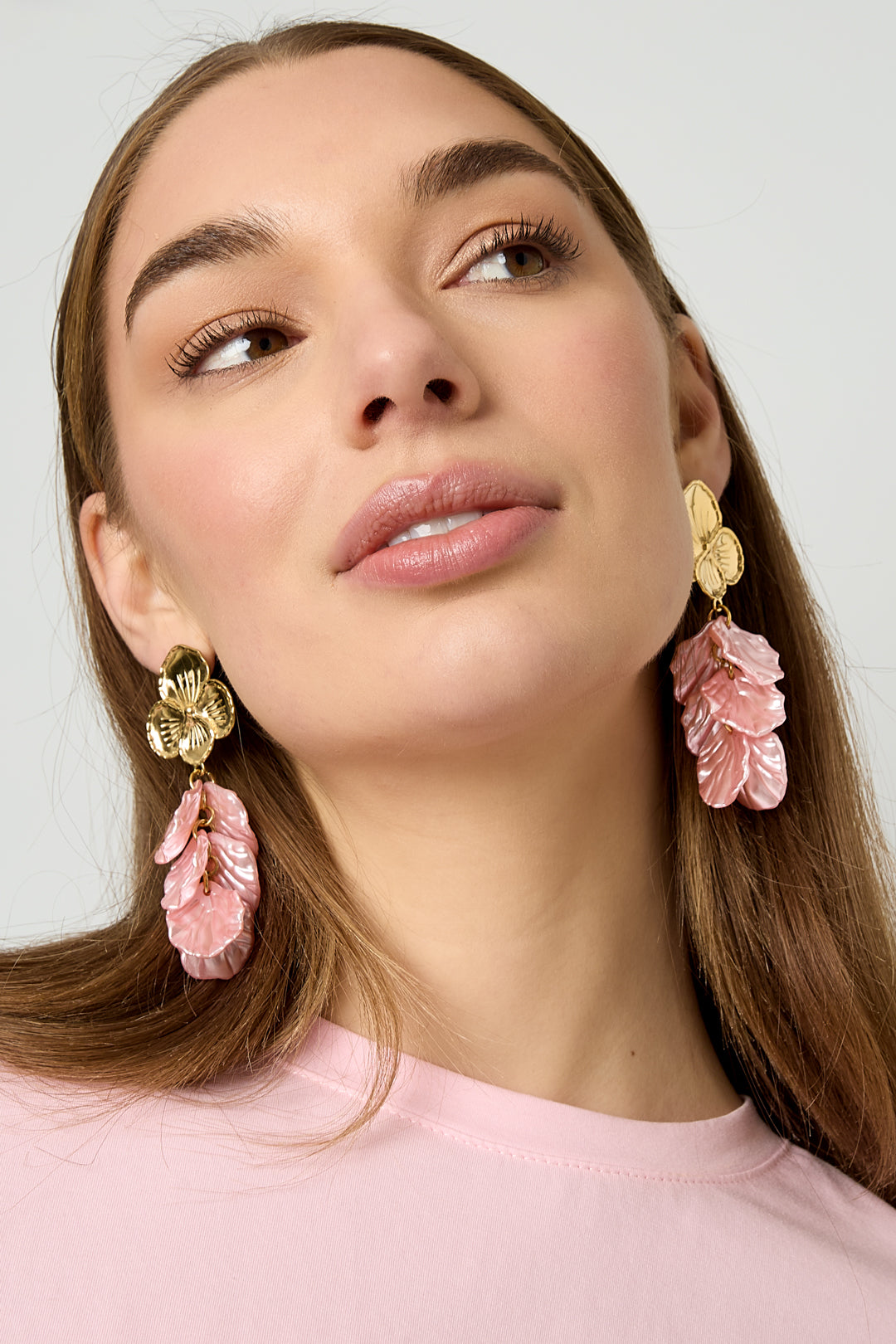 damen ohrringe blume perlmutt | edelstahl | hellrosa & babyblau & rosenrot