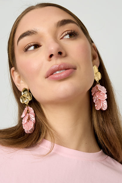 Damen Ohrringe Blume Perlmutt | Edelstahl | Hellrosa & Babyblau & Rosenrot