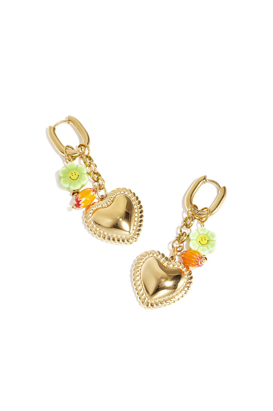 Damen Ohrhänger Herz Glasur Romantisch | Edelstahl | Goldfarbe