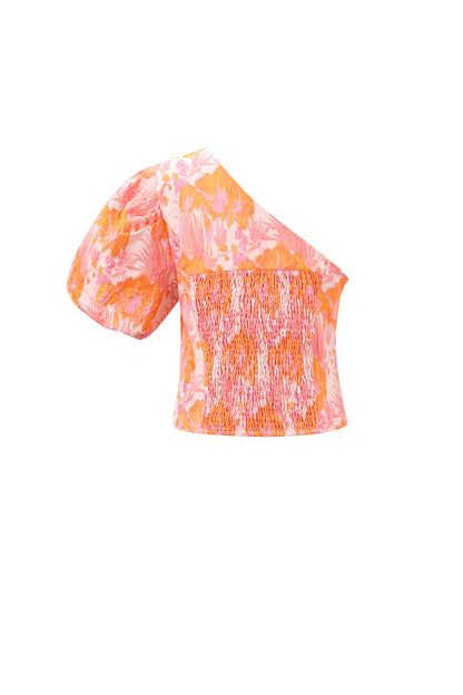 Damen Top Ein-Schulter Blumenmuster | Polyester | Orange