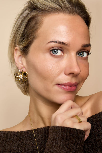 Damen Ohrstecker Blume Täglich | Edelstahl | Goldfarbe