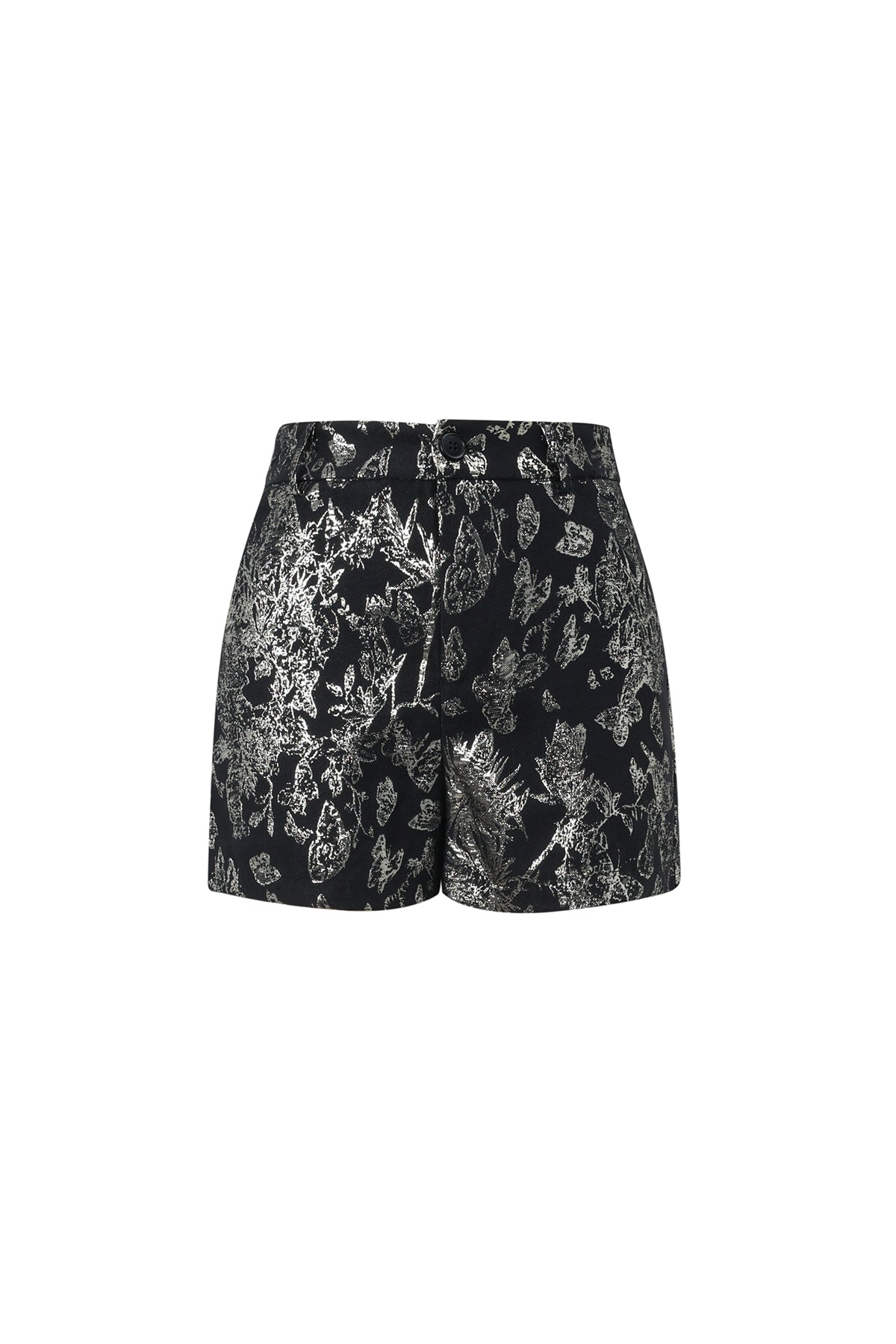 Damen Shorts Set Blumendruck | Polyester | Schwarz