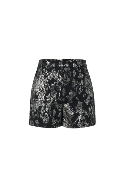 Damen Shorts Set Blumendruck | Polyester | Schwarz