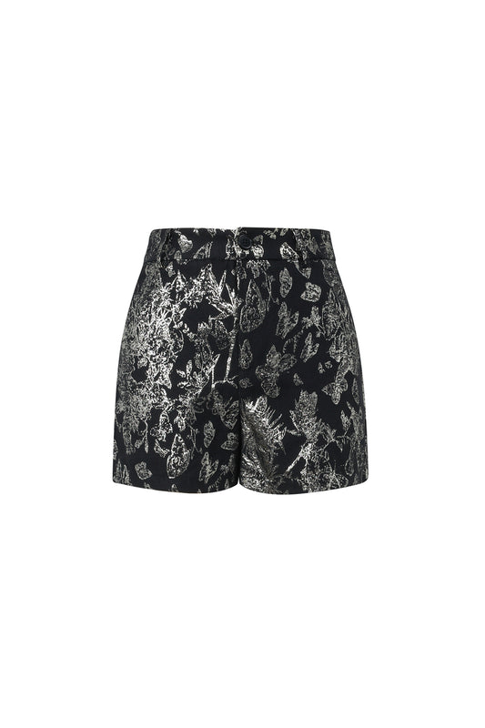 Damen Shorts Set Blumendruck | Polyester | Schwarz