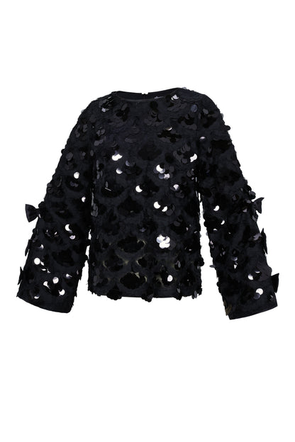 Damen Langarmshirt Pailletten Elegant | Polyester | Schwarz