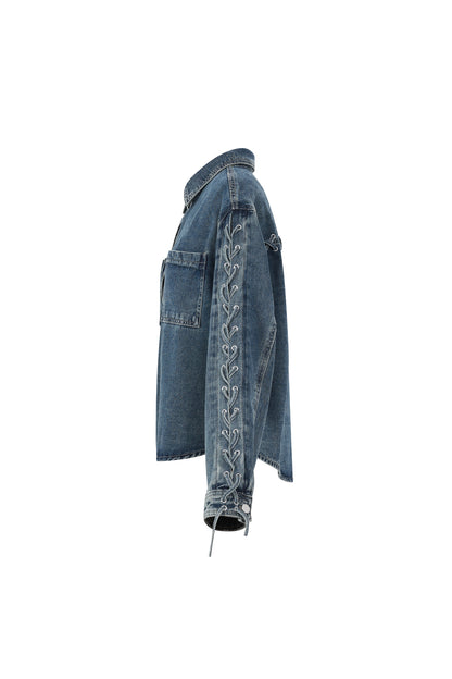 Damen Jeansjacke Schnürung | Baumwolle | Blau