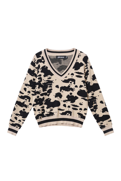 Damen Pullover Leoparden V-Ausschnitt | Wolle | Mehrfarbig
