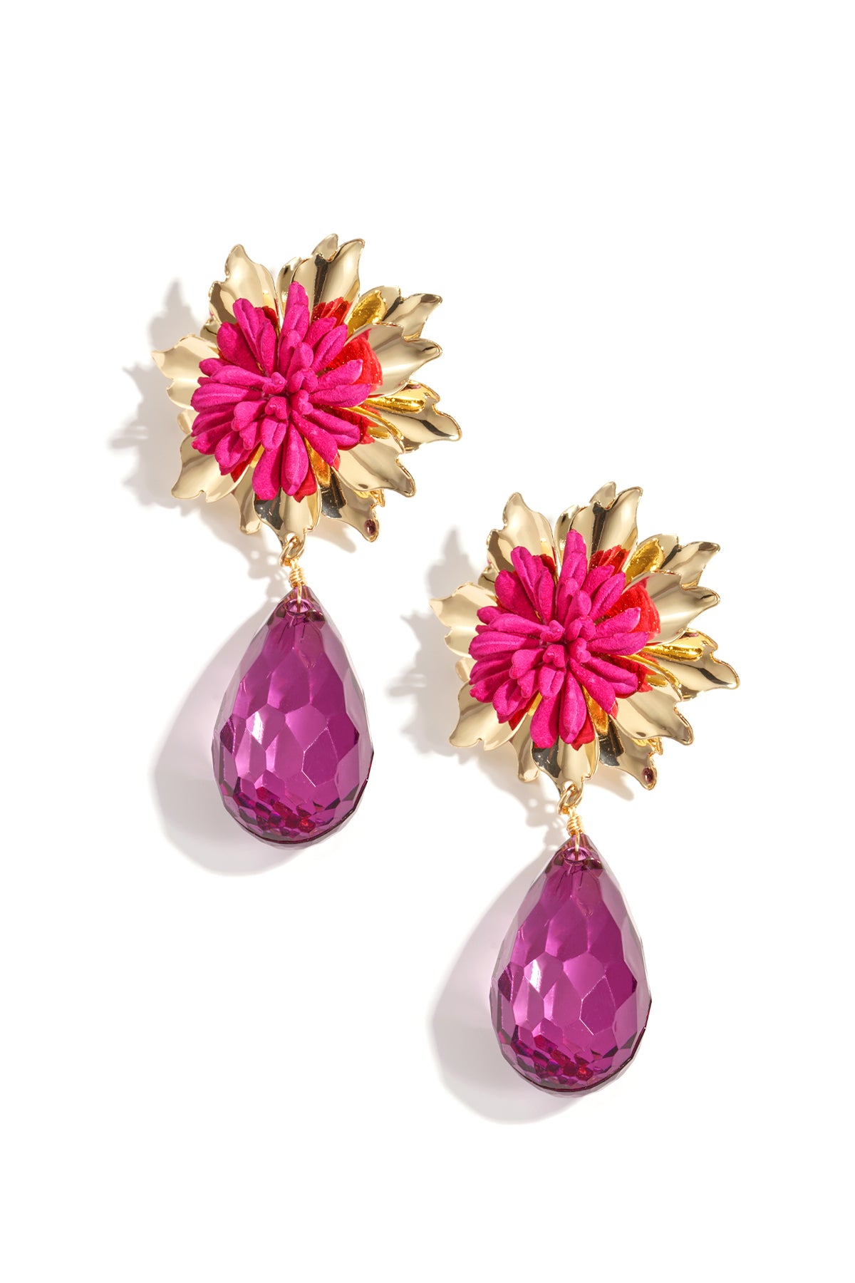 damen tropfenohrringe blume luxus | rosa & gruen