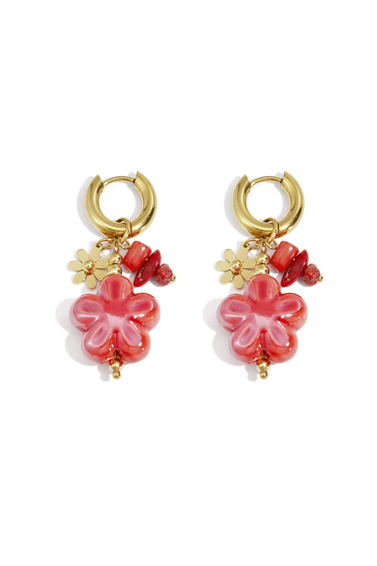 damen tropfenohrringe blume | edelstahl | braun & rot