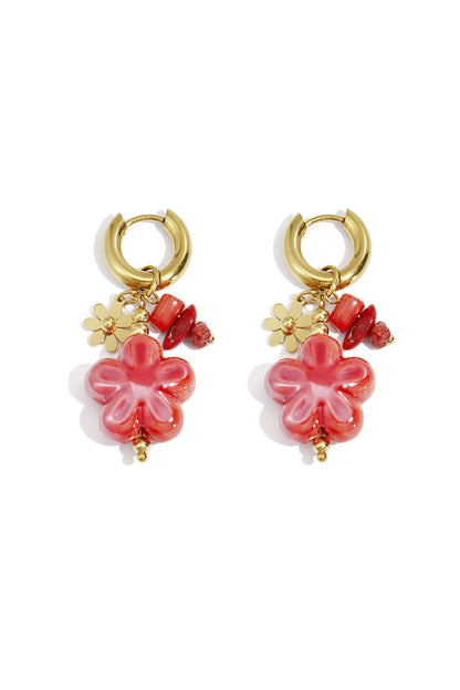 Damen Tropfenohrringe Blume | Edelstahl | Braun & Rot