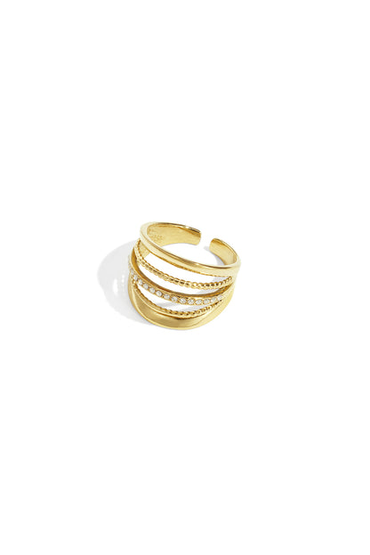 Damen Ring Linienmuster Statement | Edelstahl | Goldfarbe