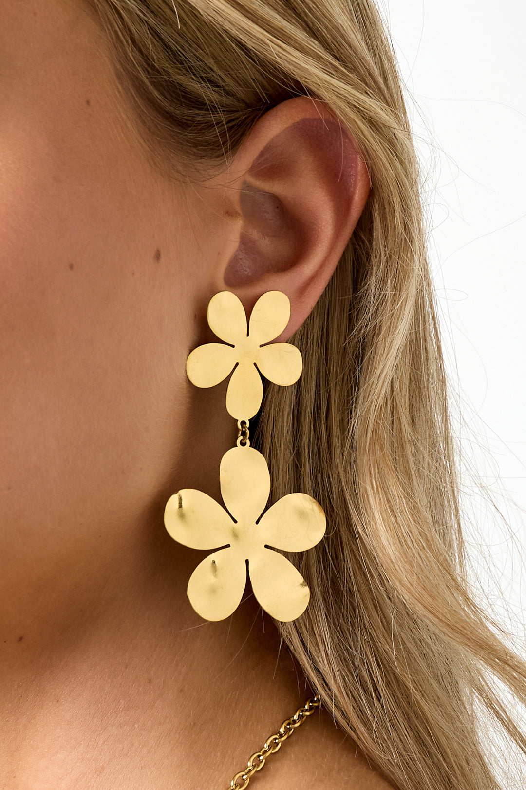 damen tropfenohrringe bluete | edelstahl | goldfarbe