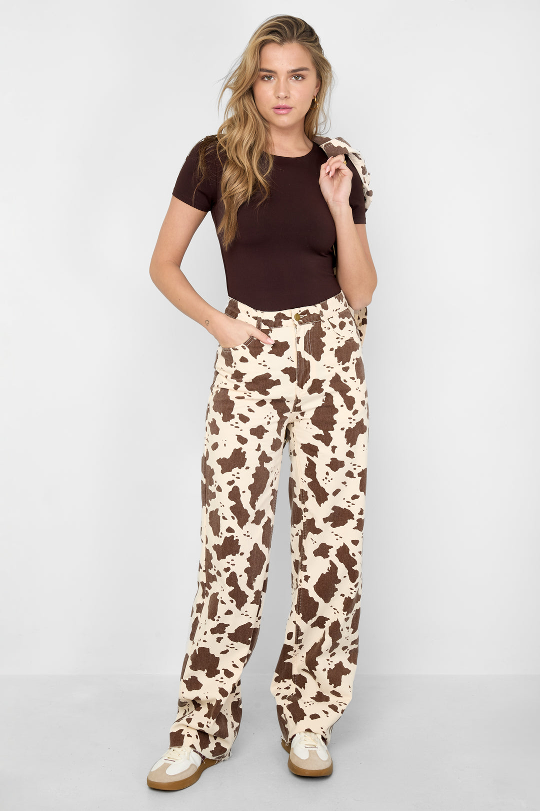 Damen Hose Leopardenmuster | Baumwolle | Weiß