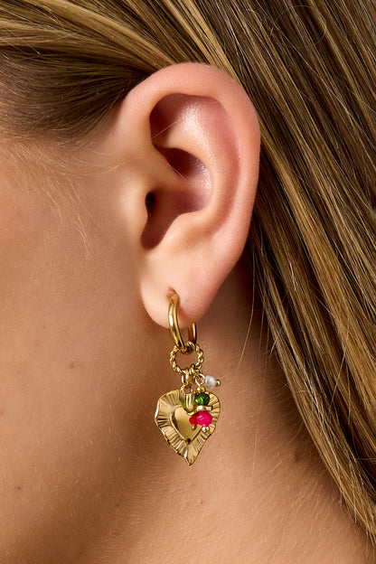 Damen Charm-Ohrringe Herz | Edelstahl | Goldfarbe