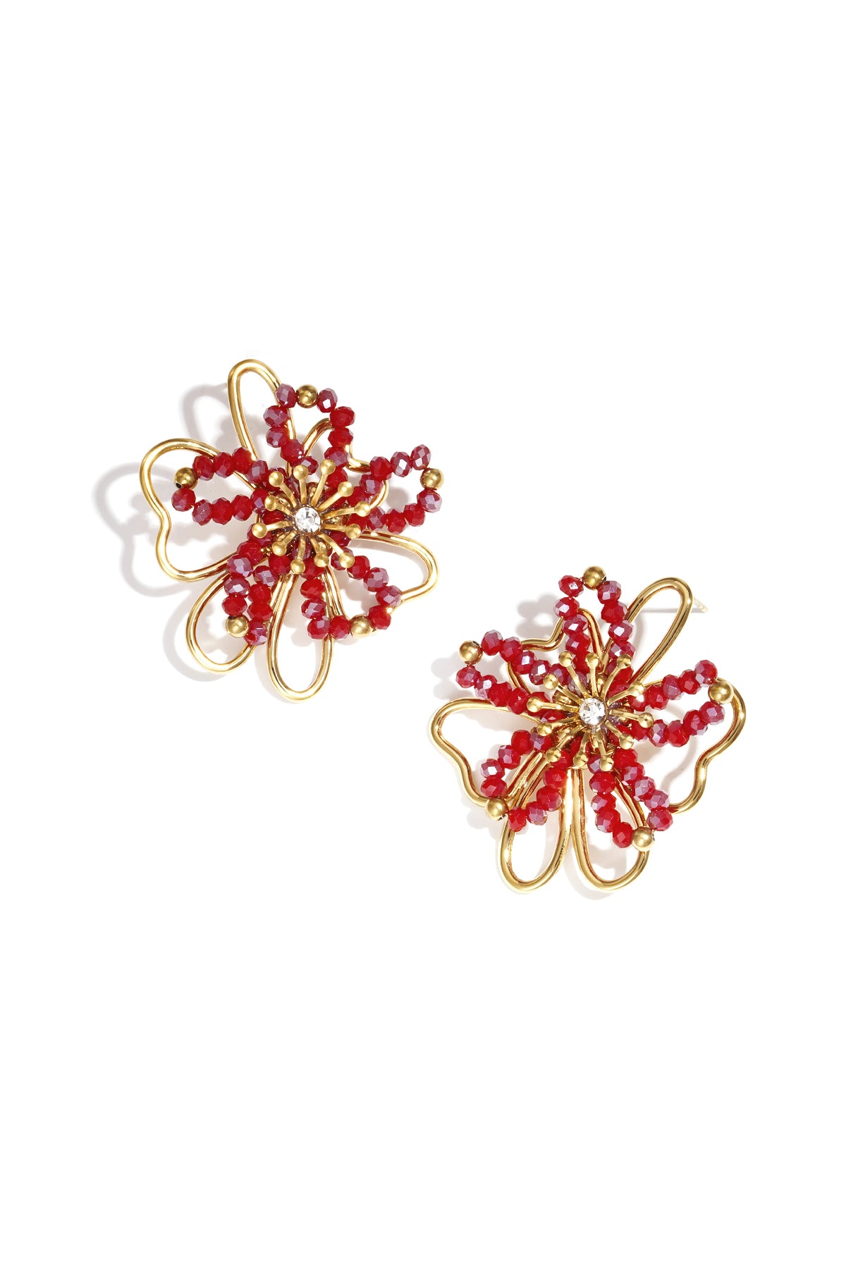 damen ohrstecker blume kristall | edelstahl | orange & weinrot