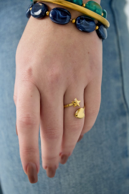 Damen Ring Herz Stern | Edelstahl | Goldfarbe & Silberfarbe