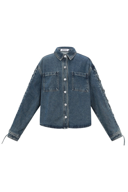 Damen Jeansjacke Schnürung | Baumwolle | Blau