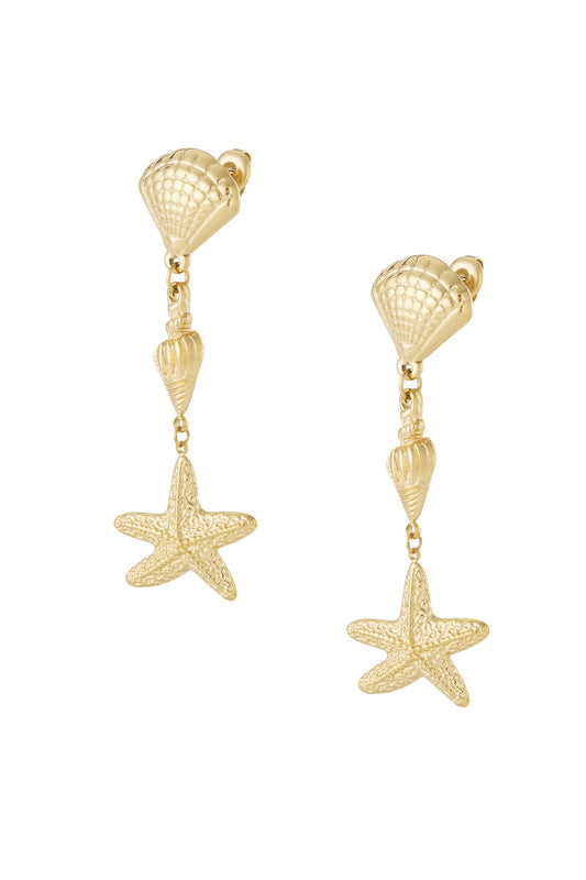 Damen Ohrringe Dreifache Muschel 14K | Vergoldet | Gold & Silber