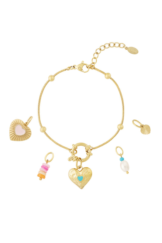 Damen Armband Herz Anhaenger | Vergoldet | Goldfarbe