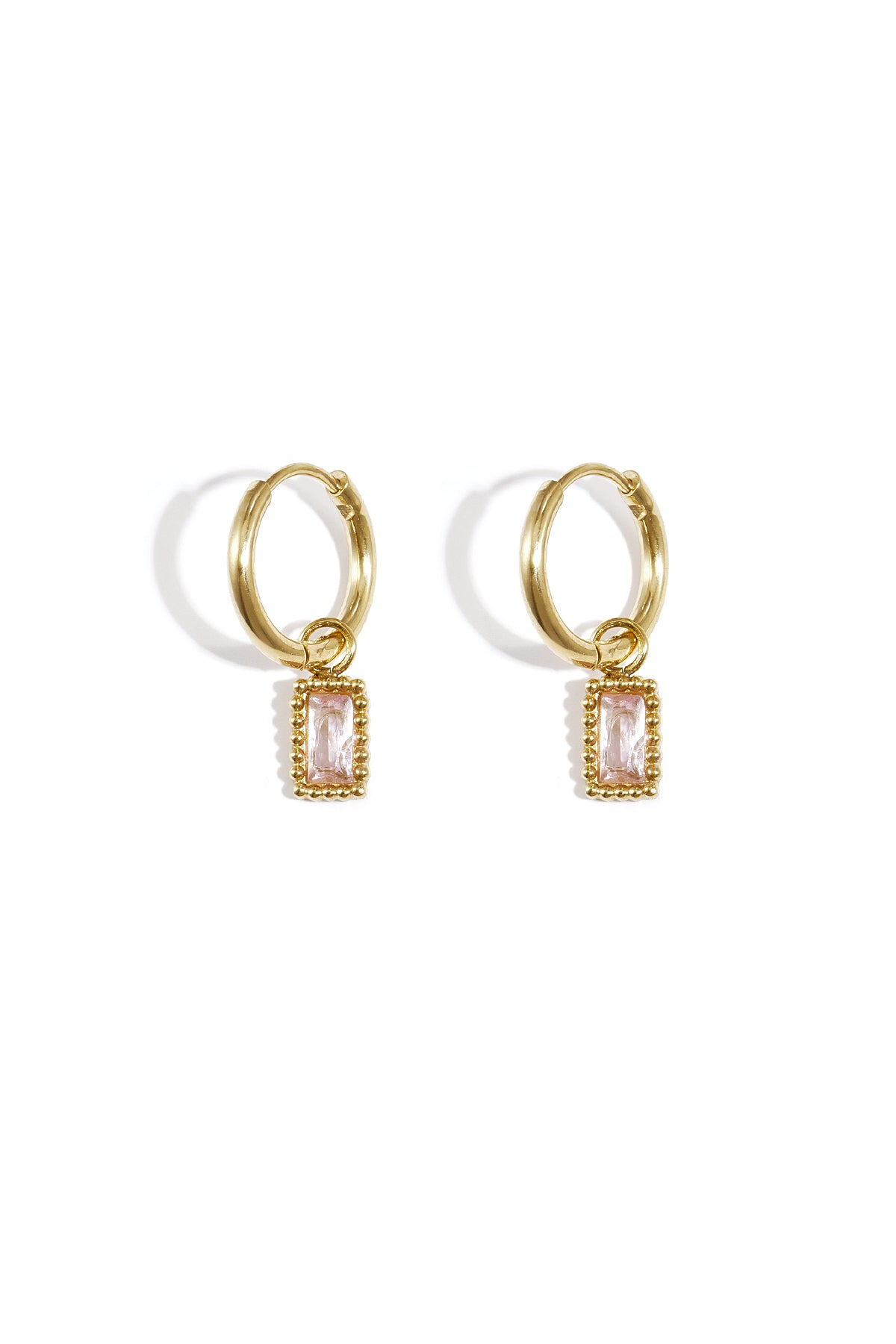 Damen Ohrringe Schleife Zirkon Rechteck | Edelstahl | Rosa, Gold & Grün