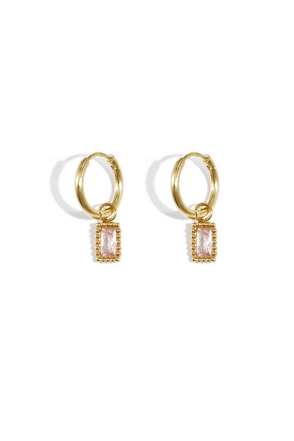 Damen Ohrringe Schleife Zirkon Rechteck | Edelstahl | Rosa, Gold & Grün