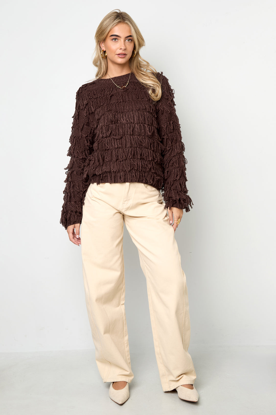 Damen Pullover Fransen Oversize | Acryl | Mehrfarbig