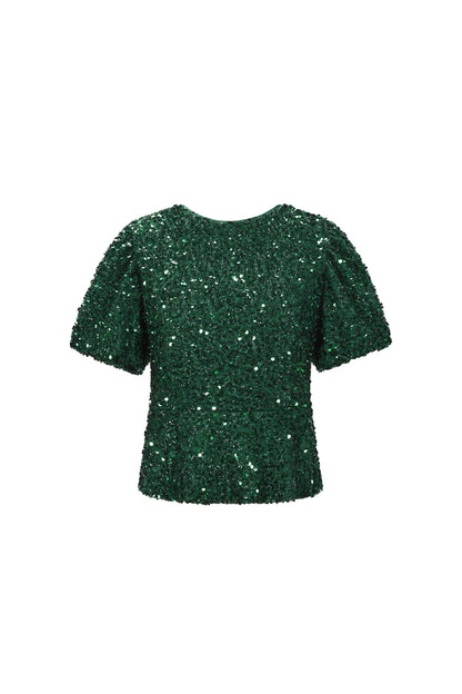 Damen Top Pailletten Kurzarm Casual | Polyester | Mehrfarbig