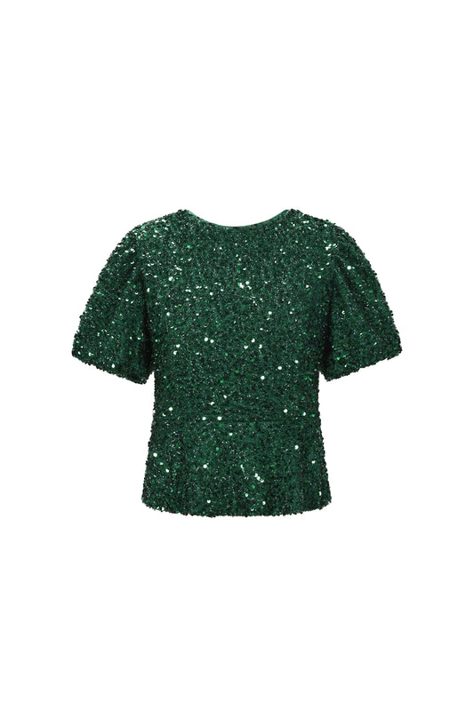 Damen Top Pailletten Kurzarm Casual | Polyester | Mehrfarbig
