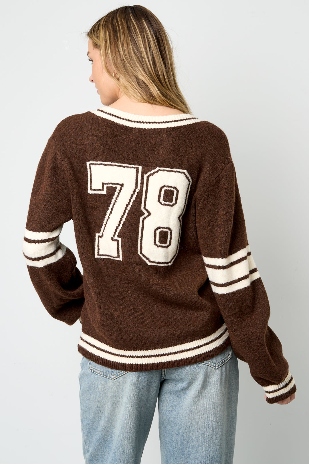 Damen Pullover V-Ausschnitt Kontraststreifen | Polyester | Mehrfarbig