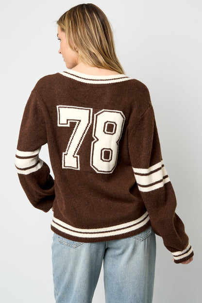 Damen Pullover V-Ausschnitt Kontraststreifen | Polyester | Mehrfarbig