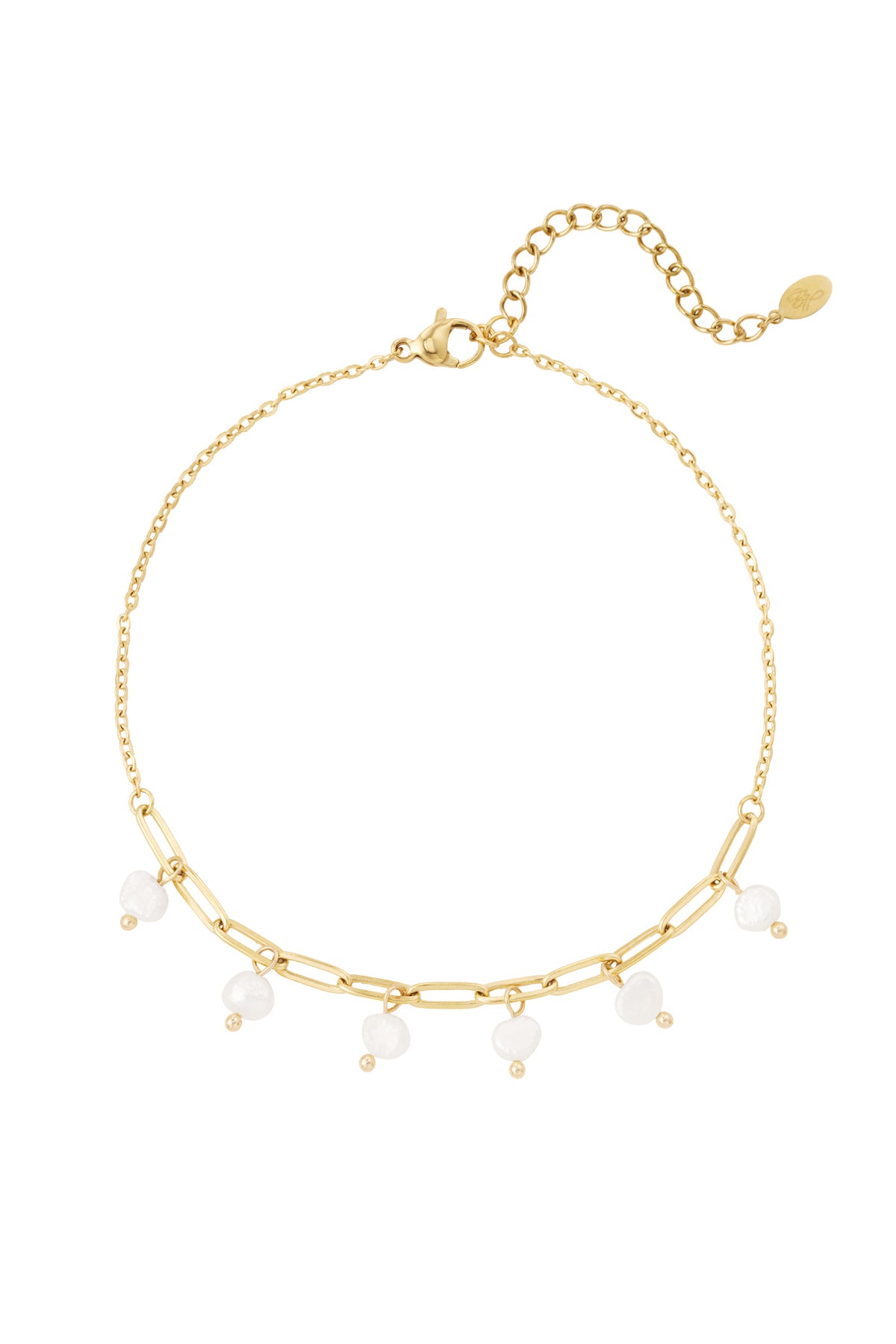 Damen Fußkette Perlen Glieder | Edelstahl | Goldfarbe