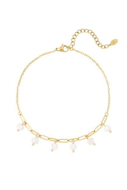 Damen Fußkette Perlen Glieder | Edelstahl | Goldfarbe