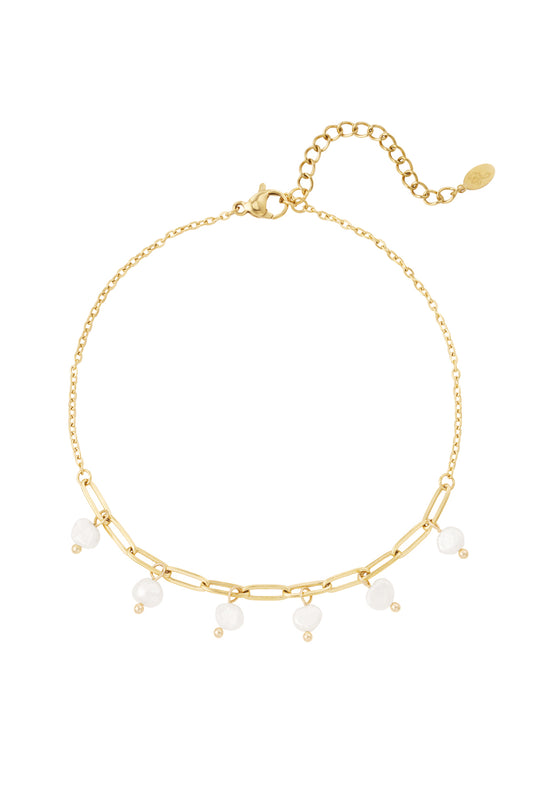 Damen Fußkette Perlen Glieder | Edelstahl | Goldfarbe