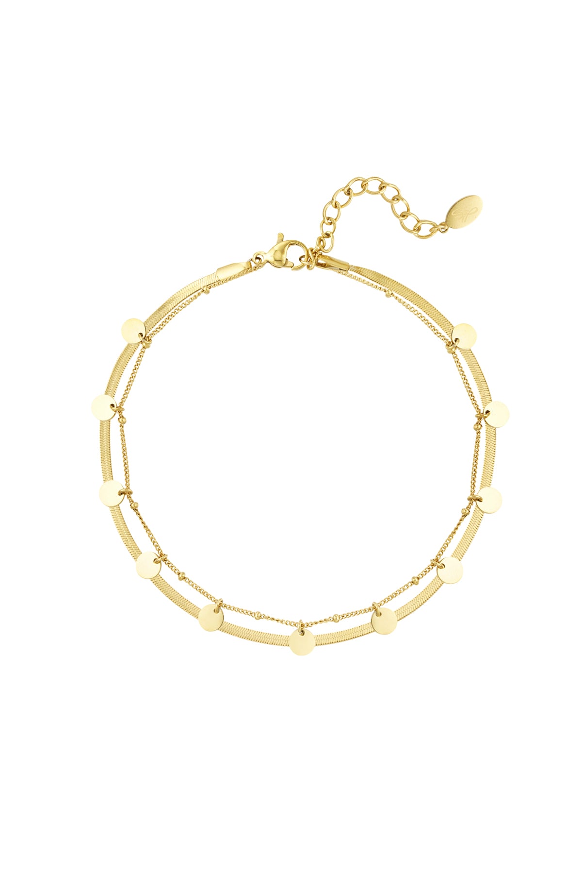 Damen Fußkette Doppellagig Kreis | Edelstahl | Goldfarbe