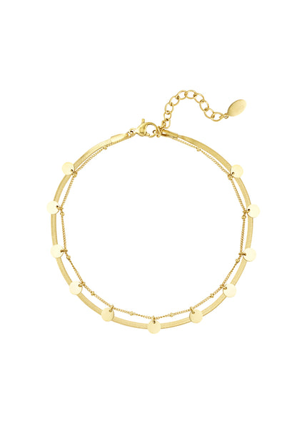 Damen Fußkette Doppellagig Kreis | Edelstahl | Goldfarbe