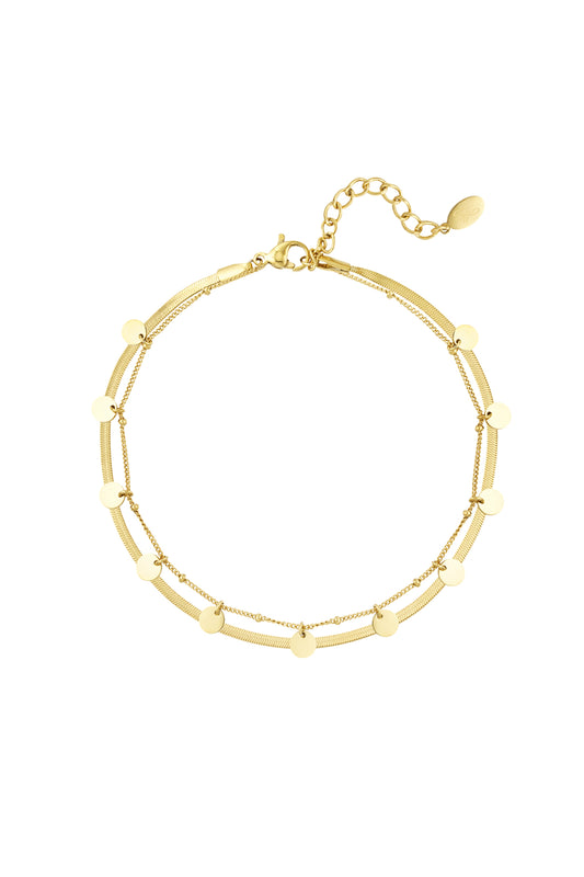 Damen Fußkette Doppellagig Kreis | Edelstahl | Goldfarbe