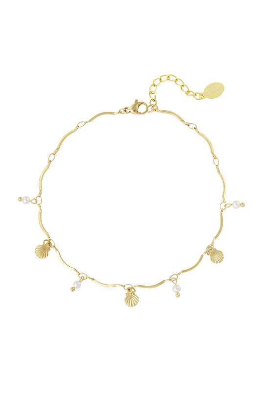 Damen Fußkette Strandwellen Perlen | Edelstahl | Goldfarbe