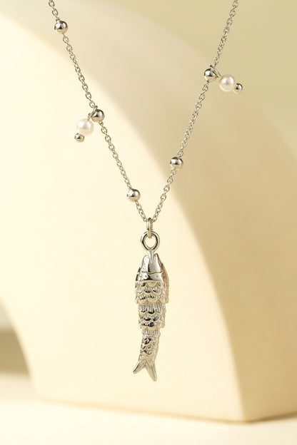 Damen Halskette Fisch Kunstperle | 304S-Edelstahl | Silberfarbe & Goldfarbe
